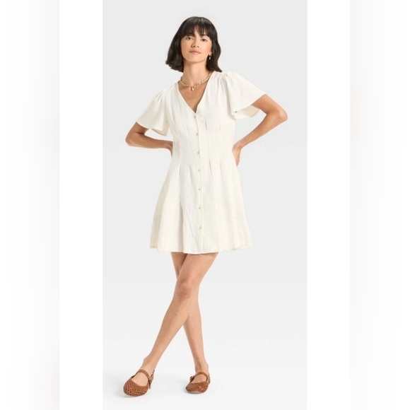 Universal Thread Women's Linen Blend White Summer Dress Button Front Size S - Picture 14 of 15